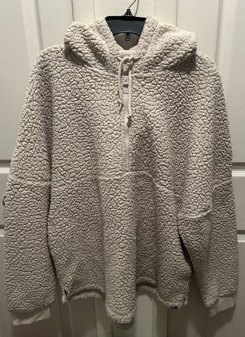 Victoria Secret Pink Tan Sherpa Fleece Half Zip Hoodie XL